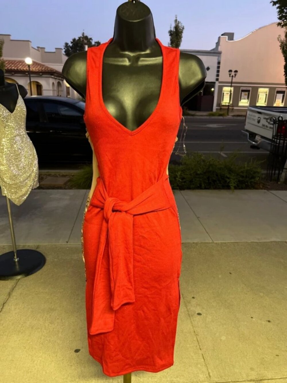 Wear the Sexy red dress with split on the side stretching material